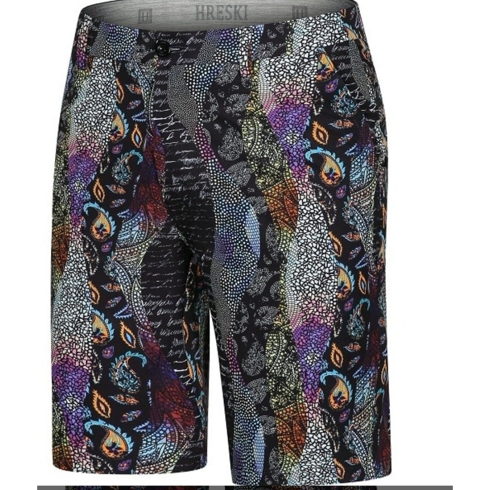 Hreski Mosaic Paisley Golf Shorts Mens 42 Multi-Color Performance Stretch